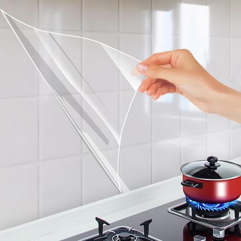 Transparente Wandschutzfolie — Statisch haftend, klebstofffrei, öl- & wasserfest (Ideal für Küchenrückwände) — Vinyl-Wandschutzfolie — Ablösbare, hitzebeständige transparente Wandfolie (Geeignet für S (1/5)