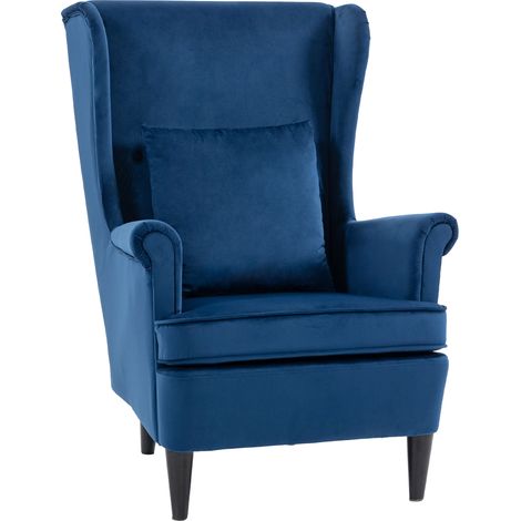 HOMCOM Wingback Chair, Modern Accent Chair for Living Room Bedroom, Blue