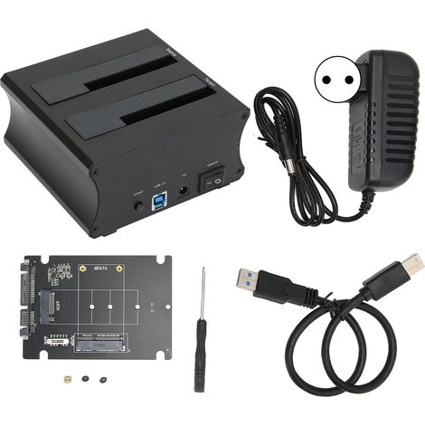 Station d'accueil disque dur externe USB 3.0, double baie, fonction clonage hors ligne, copie autonome, compatible 2.5/3.5 pouces, prise UE 100-240V (1/5)