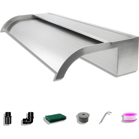 Fontaine De Piscine, Cascade Bassin Exterieur en Acier Inoxydable 30cm De Long, Déversoir De Sortie Incurvé De Largeur 18 cm avec Accessoires pour La Décoration D'étang, Patio,Jardin (1/5)