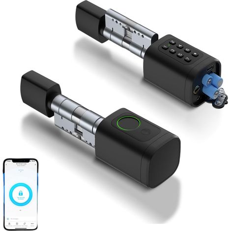 Türschloss Fingerabdruck, 5 en 1 Smart Türschloss mit Zahlencode RFID Schlüssel APP, Elektronisches Türöffner Haustürschloss, Verstellbarer Schließzylinder 60-90mm (1/5)