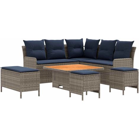 Juegos de muebles 7 uds. Gris y azul marino Ratán sintético vidaXL (1/5)