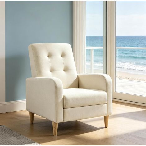 Poltrona da lettura beige in lino, schienale alto, braccioli, 150 kg HAVRYA (1/5)
