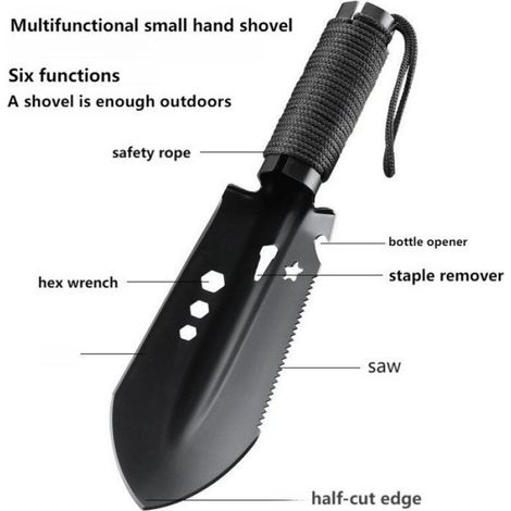 Pelle de Jardin Multifonction, Mini Pelle de Camping, Acier Inoxydable, Compacte Portable, Noire (1/4)