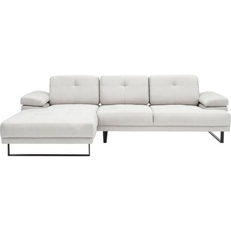 Canapé d'angle gauche moderne tissu doux beige clair pieds métal noir Kustone 274cm (1/5)