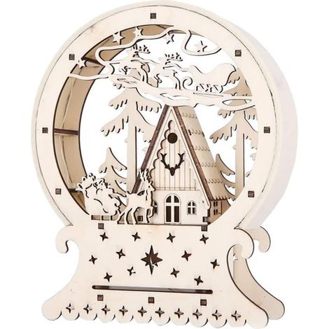 Décoration de Noël en bois avec maison de village illuminée par LED, décoration de table (1/4)