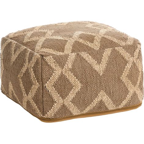 Pouf Tissé à la Main Housse en Jute et en Laine 50 x 50 cm Motif Géométrique Marron Clair et Beige Gopi (1/5)