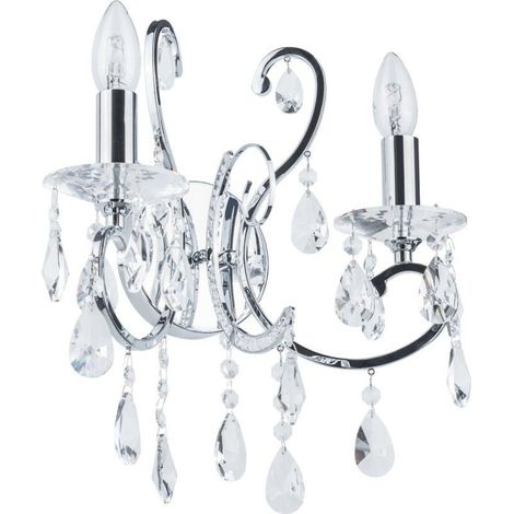 Italux Barocco Chrome - Applique classica nera a 2 luci con paralume nero e cristallino, attacco E14 (1/3)