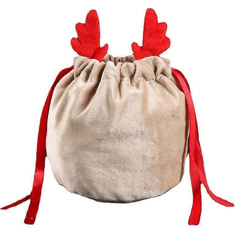 Sac à cordon de Noël, sac cadeau en forme de bois de cerf, décorations de Noël, pochette d'emballage, sac à cordon 2024 (1/5)