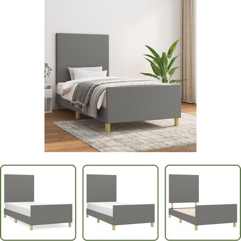 Kopfteil - Bettgestell ohne Matratze Dunkelgrau 90x200 cm Stoff (1/5)