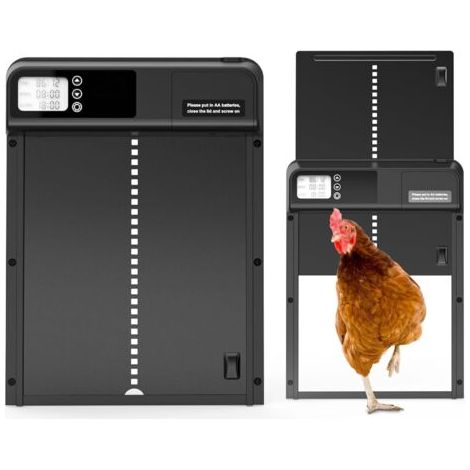 Porte automatique de poulailler avec minuterie en alliage d'aluminium, affichage LED étanche IP45, ouvre-porte automatique alimenté par batterie pour ferme (1/5)