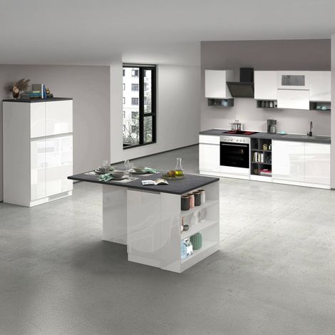 Dmora - Cocina completa Bastien, Conjunto de cocina modular, Cocina modular con múltiples elementos, 100% Made in Italy, Blanco brillo y pizarra (1/5)