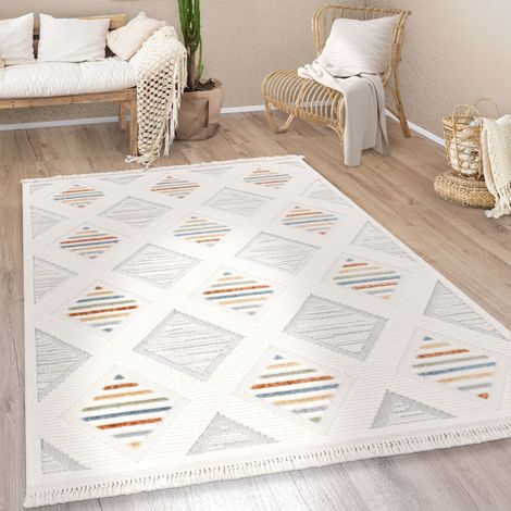 Paco Home Tappeto Salotto Moderno Soggiorno Pelo Corto Modern Boho Etnico Scandi Frange 80x150 cm, Multicolore 5 (1/5)