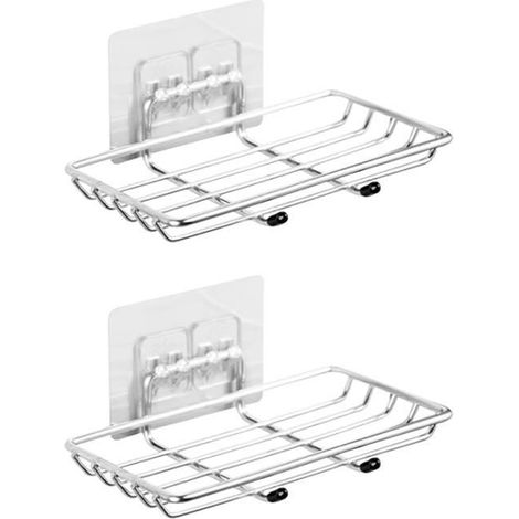 Porte-Savon - Inox - Lot de 2 - Auto-adhésif - Résistant à la rouille - Mural (1/4)