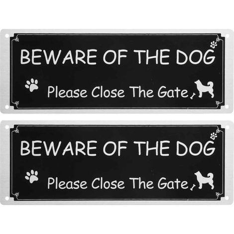 Panneau Avertissement Chien - Aluminium Antirouille - Design Rétro Noir Et Blanc - Pour Portail Clôture Mur Extérieur - 2 Pièces (1/5)