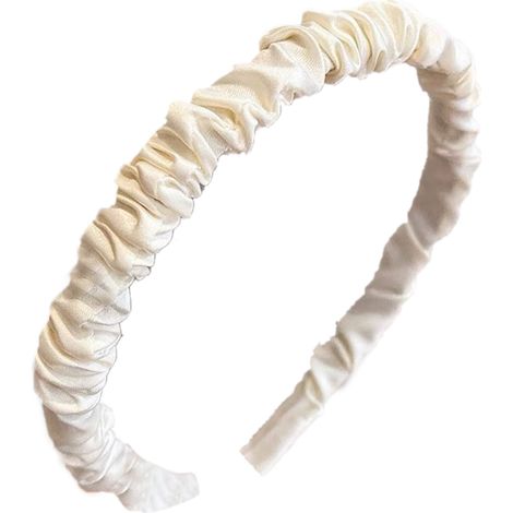 Bandeau Satin Plissé à Volants pour Cheveux, Accessoire Capillaire Élégant pour Femmes et Filles, Couleur Beige (1/2)