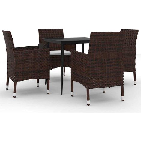 Set da Pranzo per Giardino 5 pz Salotto da Giardino con Cuscini Polyrattan e Vetro (1/5)