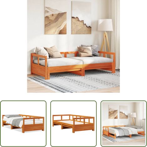 vidaXL Ausziehbare Couch - Tagesbett ohne Matratze Wachsbraun 80x200 cm Massivholz Kiefer (1/5)