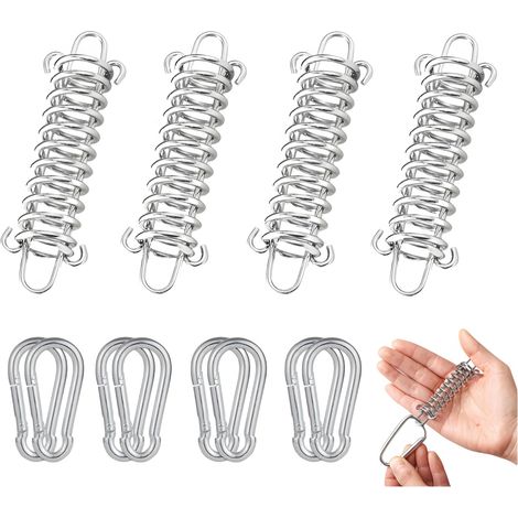 Sistema di ormeggio a molla, clip a molla per tende da campeggio, set di 4 tenditori a gancio a molla e 8 moschettoni, molle in acciaio inox, tenditori a molla adatti per tende da spiaggia e vele para