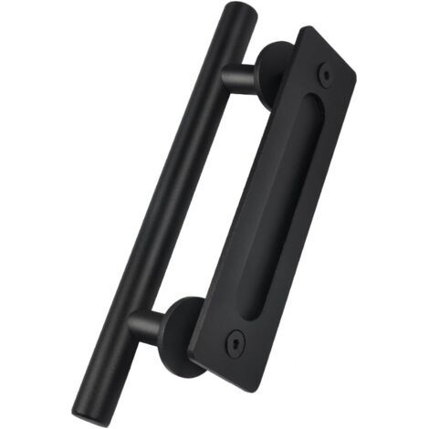 Poignee Porte, 30cm/11“ Rétro Poignée de Porte Coulissante Noir en Acier Inoxydable Tirer et Rincer la Sets de poignées pour Porte Coulissante en Bois -INHHUB