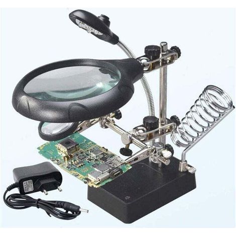 Station Troisième Main au Soudage 5LEDs Loupe à Poser 2,5X/7,5X/10X Lentille Support avec Pince pour Soudure Réparation Modelage.. (1/4)