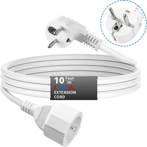 CILIA Rallonge Électrique Intérieure 3m Câble d'Extension Blanc 16A 3680W Fiche Coudée 90° Schuko Pour Maison, Bureau et Électroménager, Blanc (1/5)