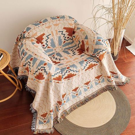 Plaid Housse Canapé - Jacquard Ethnique - Pour Salon - 90 x 150 cm - 1 Pièce (1/2)