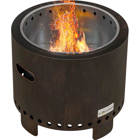 Rauchfreier Feuerkorb für den Außenbereich aus schwarzem Metall Ø45 cm mit Griffen und Schürhaken (1/5)