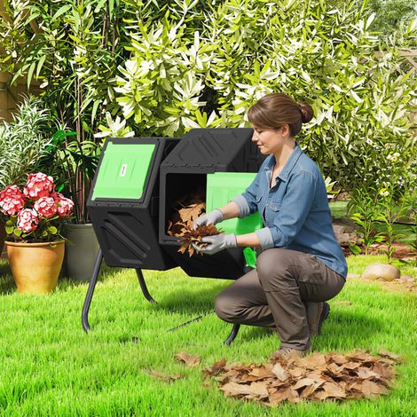 Composteur de 130 litres, 67 x 60 x 77 cm, composteur rapide en plastique avec système de ventilation pour jardin et cuisine.