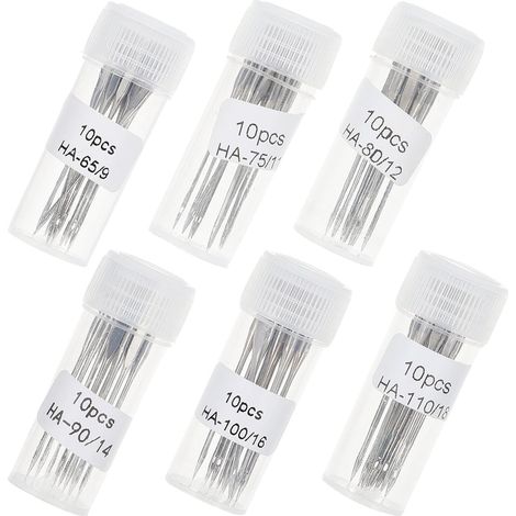 60 Pièces Aiguilles pour Machine à Coudre, Aiguilles à Coudre Domestiques A-9 Ha-11 Ha-12 Ha-14 Ha-16 Ha-18, Acier Inoxydable, Argenté, pour Denim, Couture et Quilting (1/5)
