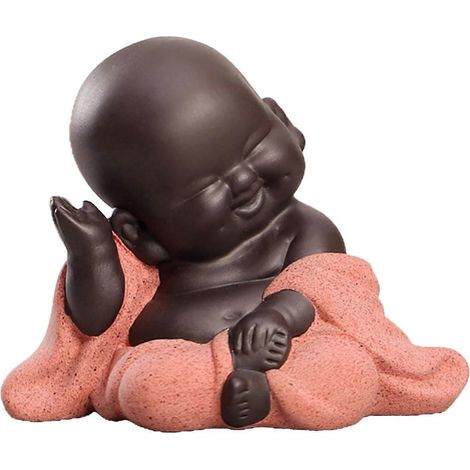 Petite figurine délicate en céramique chinoise représentant un Bouddha joyeux, décoration pour voiture-B (1/5)
