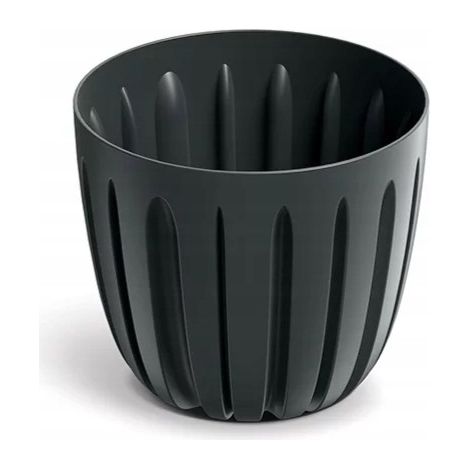 Pot de fleurs en plastique avec couvercle rainuré, noir, anthracite, 16,8 cm, Wario