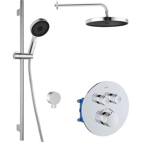 kielle Oudee - Duschset mit Thermostat-Unterputzarmatur, für 2 Verbraucher, mit Zubehör und Einbaukörper, Chrom 20602SPT10
