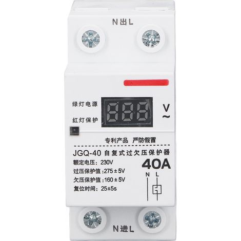 Dispositif de protection contre les surtensions et les sous-tensions sur rail DIN, à récupération automatique, avec indicateur et affichage, 40 A, 230 V (1/5)
