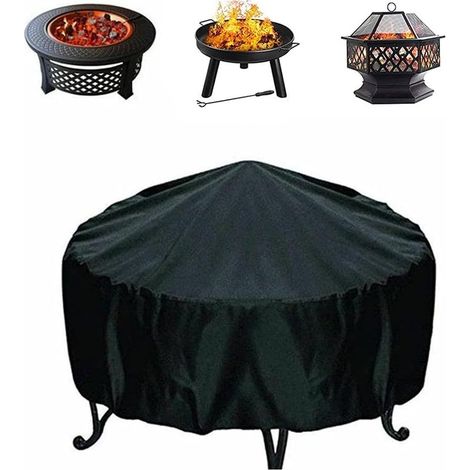 Feuerschalenabdeckung, Kaminabdeckung, Heizgeräteabdeckung, atmungsaktive, wasserdichte und reißfeste Möbelabdeckungen aus Oxford-Gewebe, quadratische/rechteckige/runde Outdoor-Abdeckungen, Schwarz (1 (1/5)