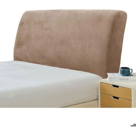 Housse de Tête de Lit - Velours Stretch - Taupe - 200 à 220 cm - Hauteur 60 à 70 cm - Épaisseur 5 à 35 cm - 1 Pièce (1/4)