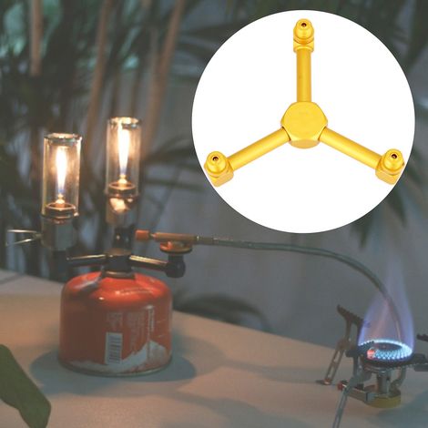 3-in-1 Gaslaternenverteiler aus Aluminiumlegierung, Adapter für Gasflaschen von Campingkochern und Außenkochern (Gold)