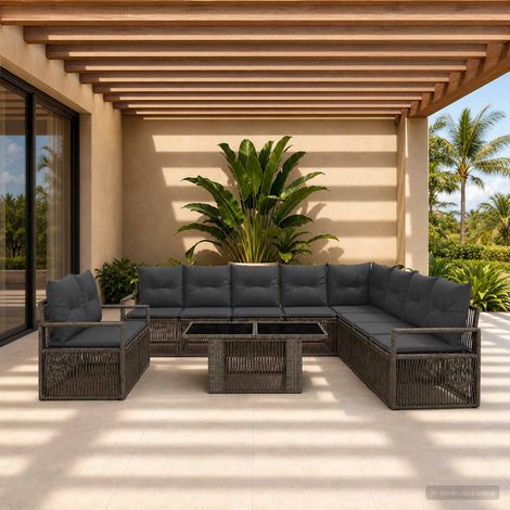 vidaXL Set Divano da Giardino 11 pz Grigio e Grigio Scuro polyrattan (1/5)