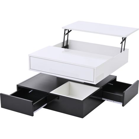 GagaTable basse relevable pivotante 360° 70x70x40 cm noir blanc (1/5)