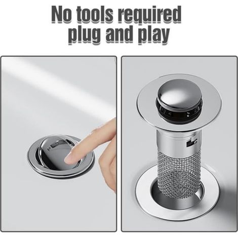 Filtre Évier Cuisine - Universel - Bouchon Pop-Up - Acier Inoxydable - Anti-Blocage - Amovible (1/4)