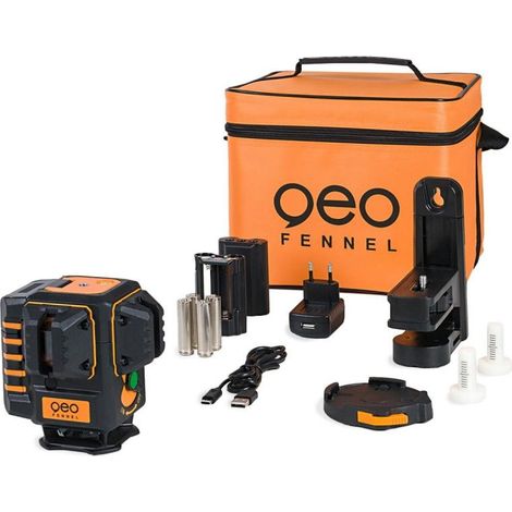 Geo Fennel – Laser multi plans vert 360° – 2 lignes verticales 130° – Fonction d'aplomb – Support multifonctions – Alarme visuelle et sonore