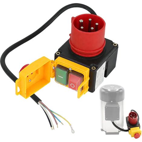 Interrupteur d'arrêt d'urgence, Interrupteur de Machine 400V, 3 Phases, Interrupteur électromagnétique étanche, avec Prise CEE, 60cm Câble, pour Machine à fendre le bois, compatible KEDU KOA7 (1/5)