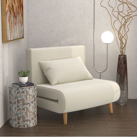 Divano letto singolo pieghevole con schienale a 6 posizioni, 94 x 78 x 80 cm, avorio HAVRYA (1/5)