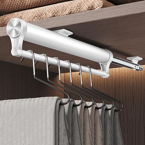 Percha deslizante, barra telescópica ajustable, perchero para armario, perchero resistente para pantalones, ahorra espacio, blanco (50 cm). (1/5)