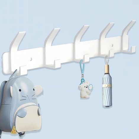 Appendiabiti da parete con 5 ganci - Appendiabiti da parete moderno - Metallo - Per bagno, cucina, camera da letto - Bianco (1/5)