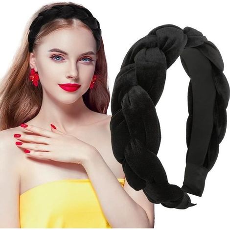 4,5 cm breites, geflochtenes Stoffstirnband, breites Haarband für Damen, dickes schwarzes Haarband, Haaraccessoires für Damen (1/4)