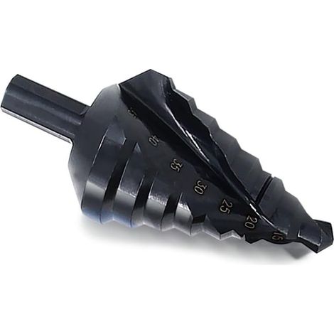 Punta da trapano a gradini con nitrurazione a spirale Fresa multiforo Dimensioni di taglio dei fori in totale 8 passaggi da 10 mm a 45 mm, Ingrandisci, Lamiera, PVC, Lavorazione del legno (1/4)