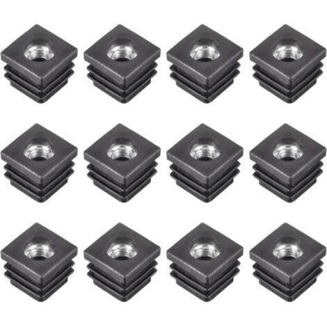 12-teiliges Set mit Einsätzen für Vierkantrohre mit M8-Gewinde, für Vierkantrohre mit 0,79" x 0,79" Außendurchmesser, schwarze Kunststoff-Vierkantrollenkappen für Stuhl- und Möbelbeine