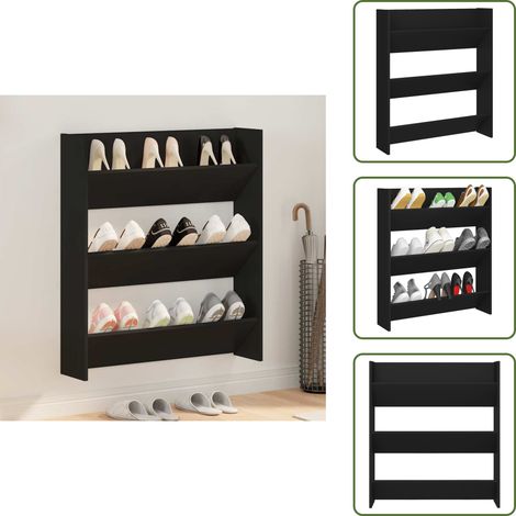 Armario de pared - vidaXL Zapatero de pared madera contrachapada negro 80x18x90 cm - Armario de zapatos negro