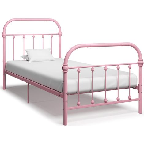 vidaXL Bed Frame without Mattress Pink Metal 90x200 cm (1/5)